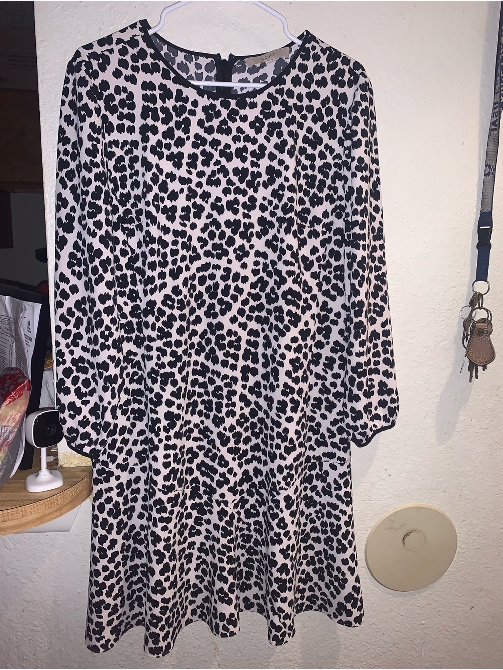 LOFT Black and White Leopard Print Midi Dress